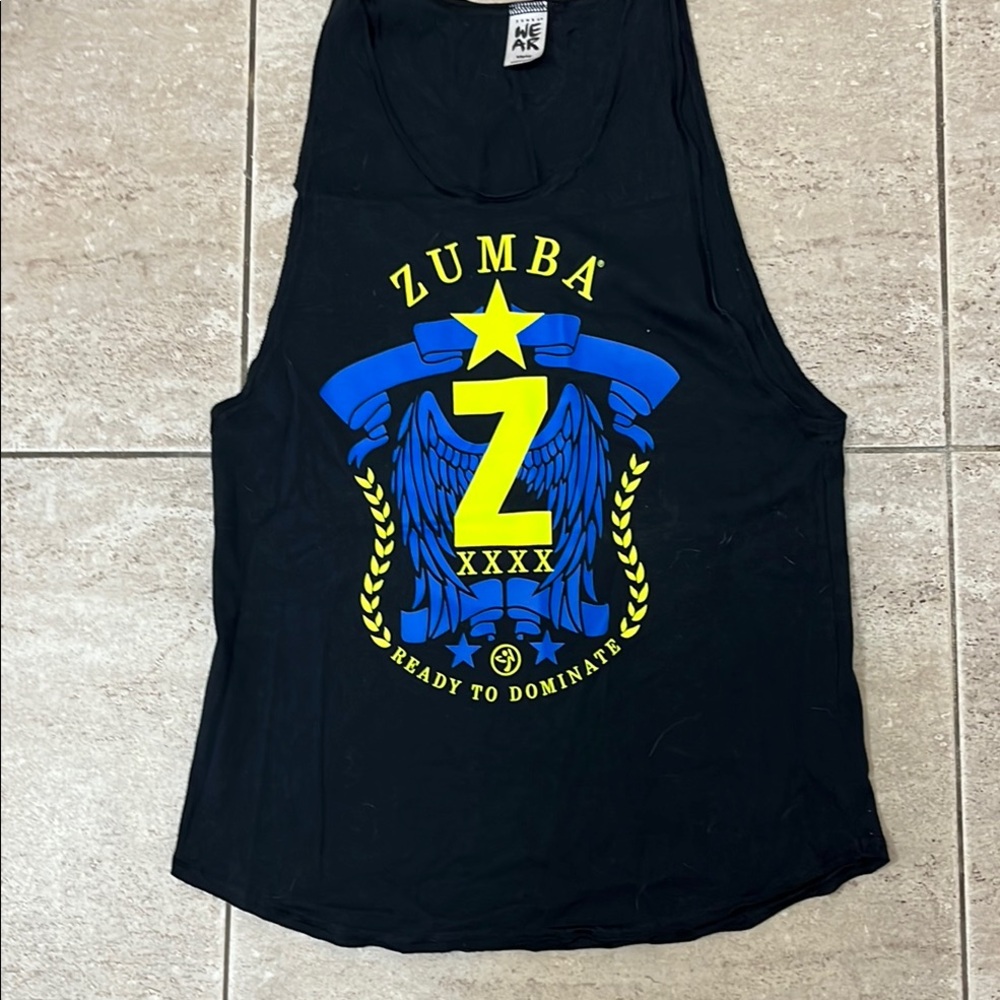 Zumba Black Tank Top with Blue and Yellow Graphic